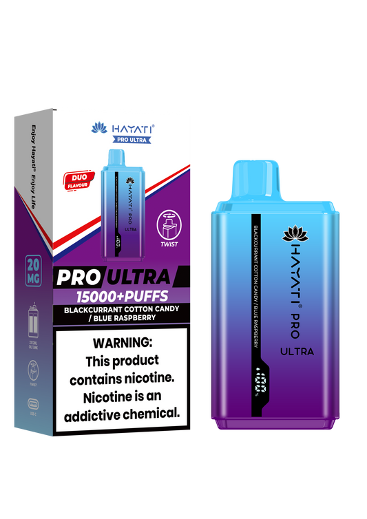 Hayati Pro Ultra 15000 Puffs Disposable Vape-Blackcurrant Cotton / Blue Raspberry Vape Shop Belper, Derby, Ripley