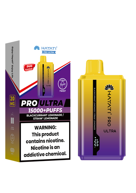 Hayati Pro Ultra 15000 Puffs Disposable Vape - Blackcurrant Lemonade / Straw' Lemonade Vape Shop Belper, Derby, Ripley