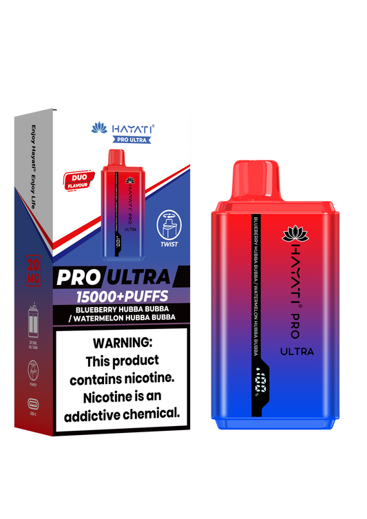 Hayati Pro Ultra 15000 Puffs Disposable Vape-Blueberry Hubba Bubba / Watermelon Hubba Bubba Vape Shop Belper, Derby, Ripley