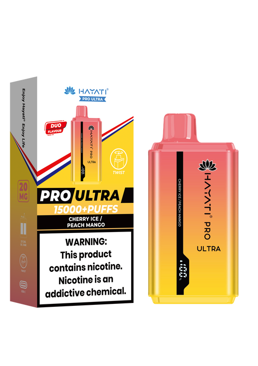 Hayati Pro Ultra 15000 Puffs Disposable Vape-Cherry Ice / Peach Mango Vape Shop Belper, Derby, Ripley