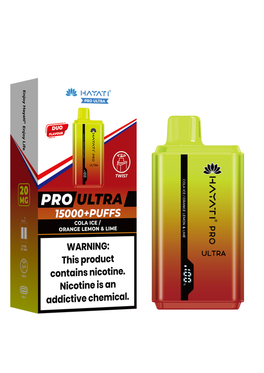 Hayati Pro Ultra 15000 Puffs Disposable Vape-Cola Ice / Orange Lemon & Lime Vape Shop Belper, Derby, Ripley