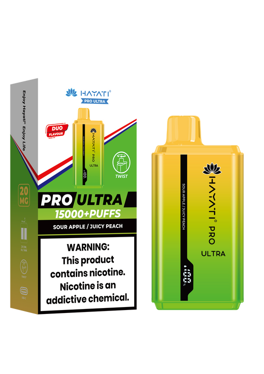 Hayati Pro Ultra 15000 Puffs Disposable Vape-Sour Apple / Juicy Peach Vape Shop Belper, Derby, Ripley