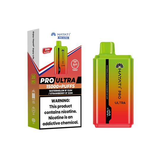 Hayati Pro Ultra 15000 Puffs Disposable Vape-Watermelon Bubblegum / Strawberry Bubblegum Vape Shop Belper, Derby, Ripley